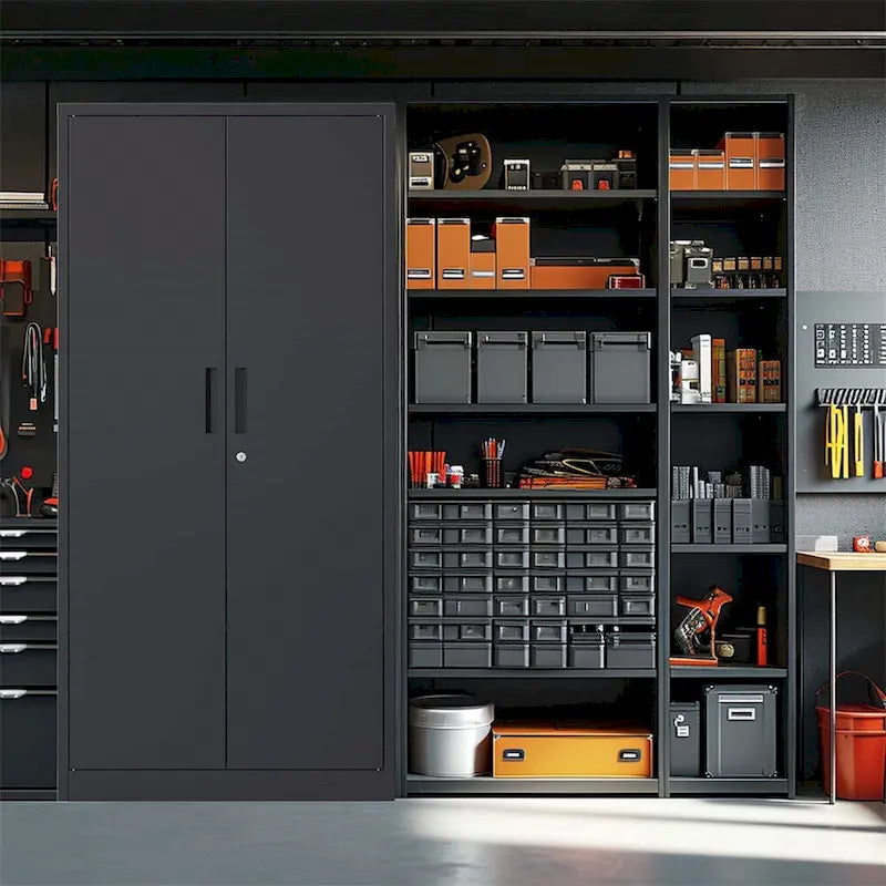 Metal Garage Storage Cabinet Tool Steel with Doors and 4 Shelves