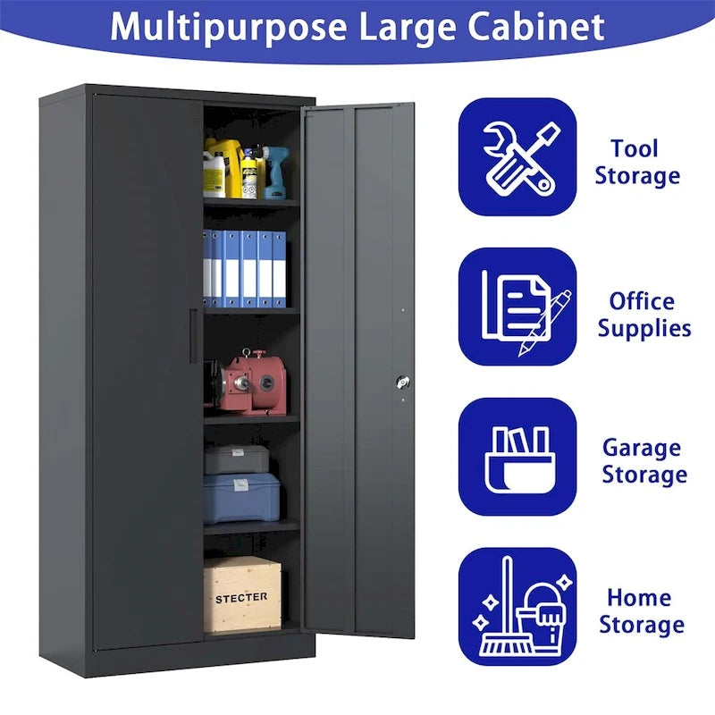 Metal Garage Storage Cabinet Tool Steel with Doors and 4 Shelves