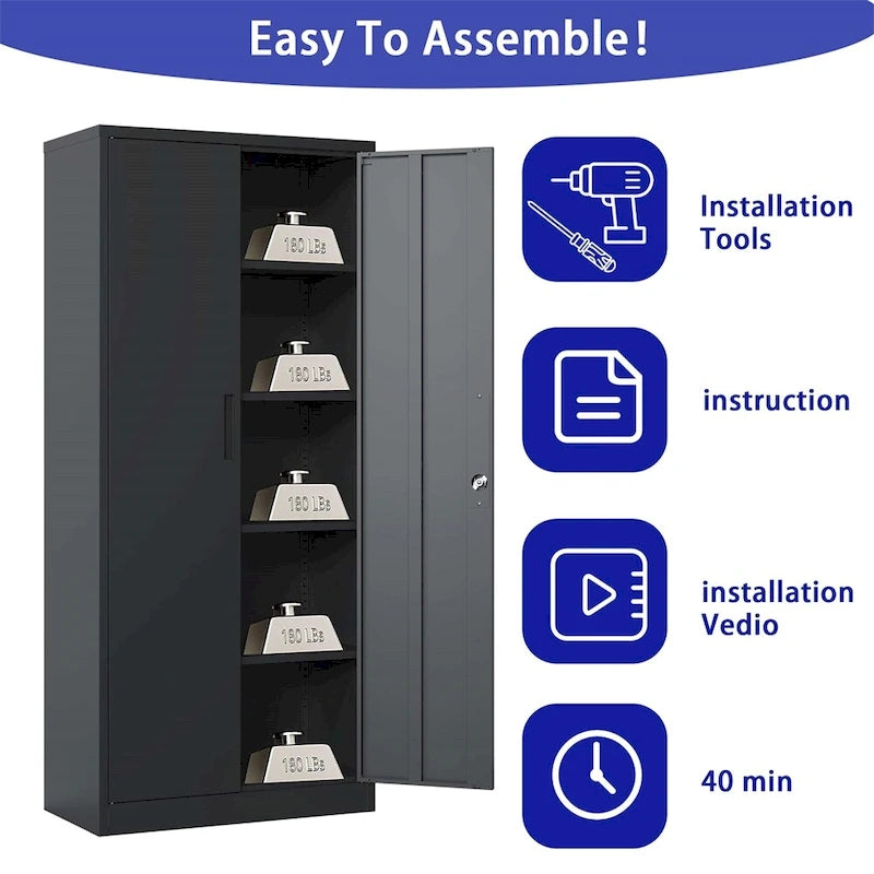 Metal Garage Storage Cabinet Tool Steel with Doors and 4 Shelves