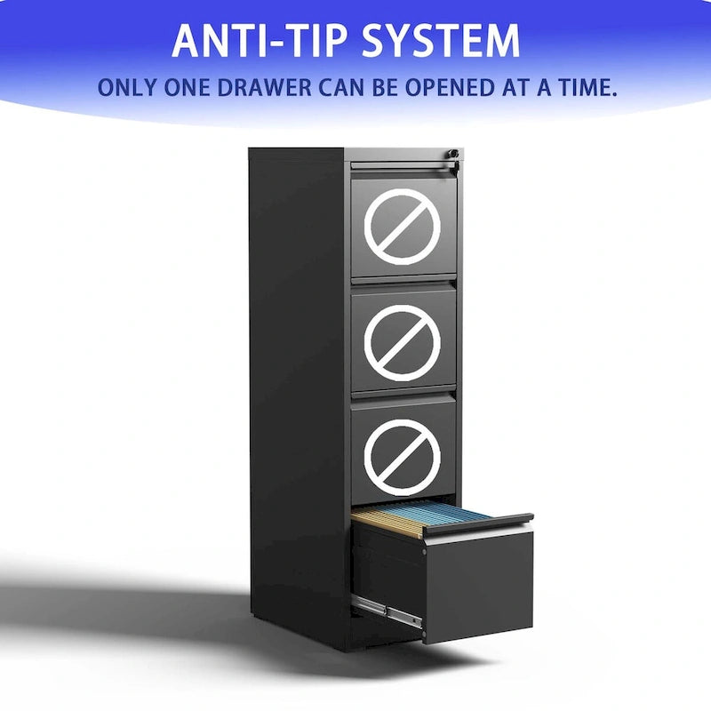 4-Drawers 14.96 W Metal Vertical File Cabinet with Lock Office Home Vertical File Cabinet for A4 Legal/Letter Size