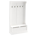 38 3-In-1 Entryway Hall Tree with Storage Bench, Coat Rack with Four Hooks and Shoe Storage, White