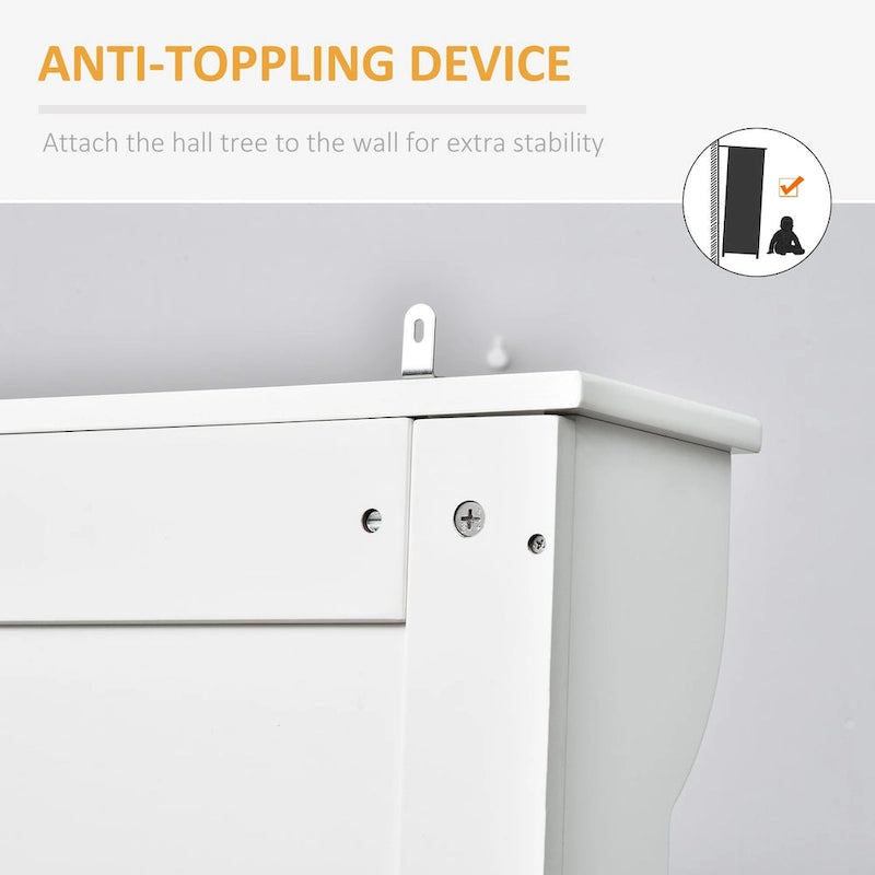 38 3-In-1 Entryway Hall Tree with Storage Bench, Coat Rack with Four Hooks and Shoe Storage, White