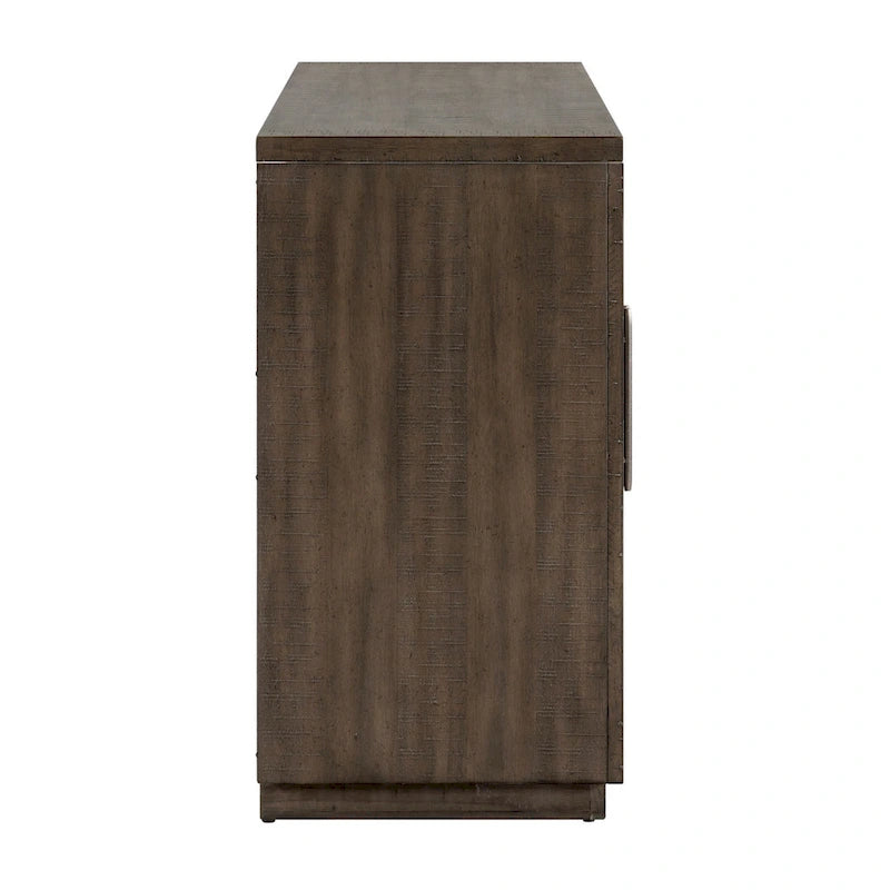 Olia 60 Inch Sideboard Buffet Server, 3 Cabinets, Adjustable Shelves, Brown