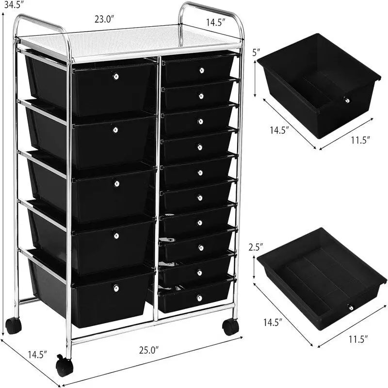 15 Drawer Storage Drawer Cart - 14.5D x 25W x 34.5H