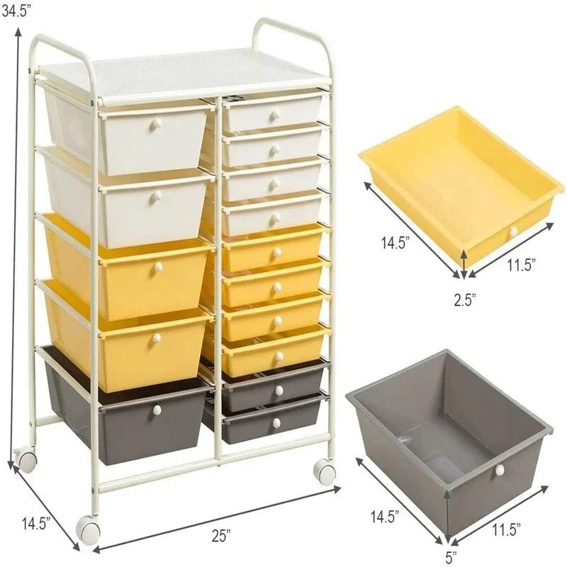 15 Drawer Storage Drawer Cart - 14.5D x 25W x 34.5H
