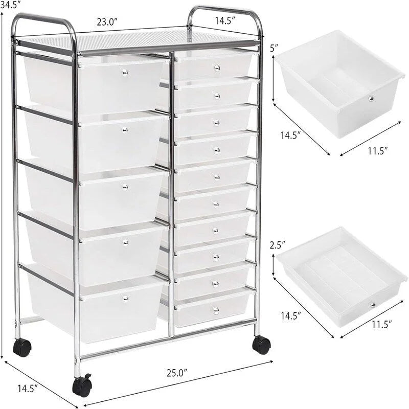 15 Drawer Storage Drawer Cart - 14.5D x 25W x 34.5H