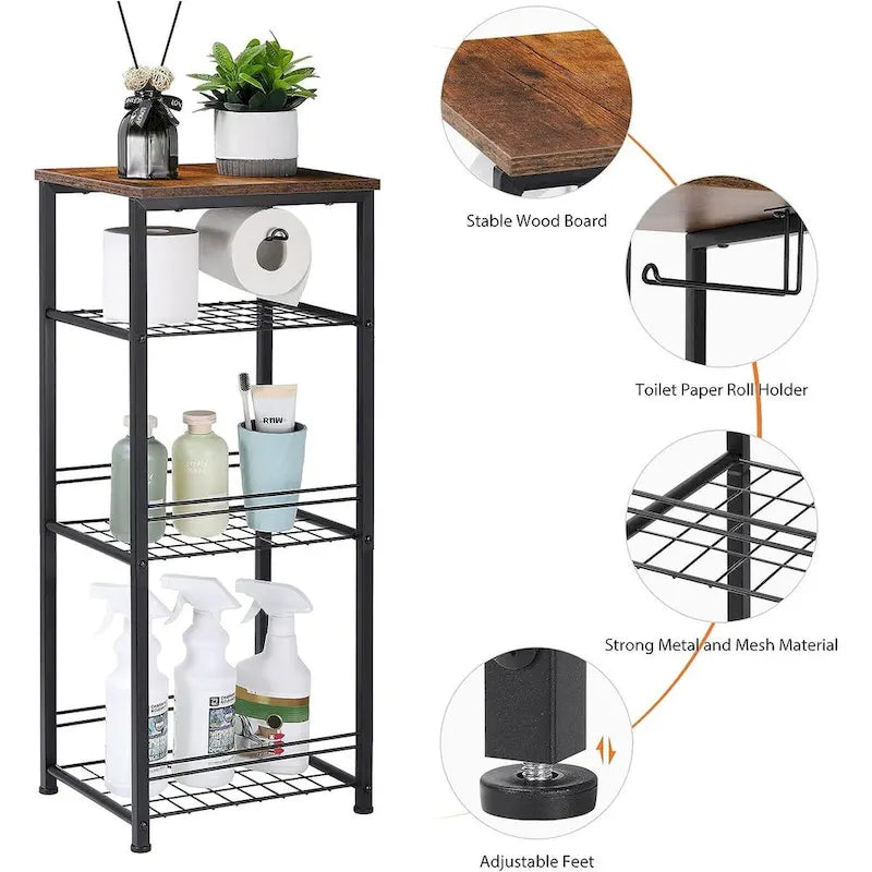 4 Tier Bathroom Storage Shelf with Toilet Paper Holder - N/A