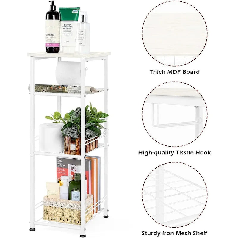 4 Tier Bathroom Storage Shelf with Toilet Paper Holder - N/A