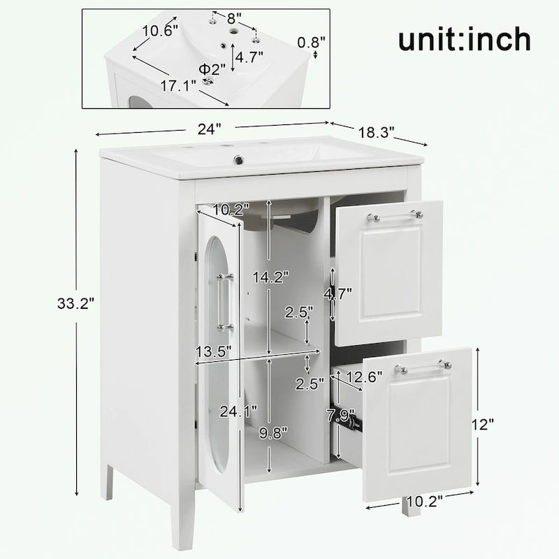 Bathroom Vanity Cabinet with Two Drawers and Door