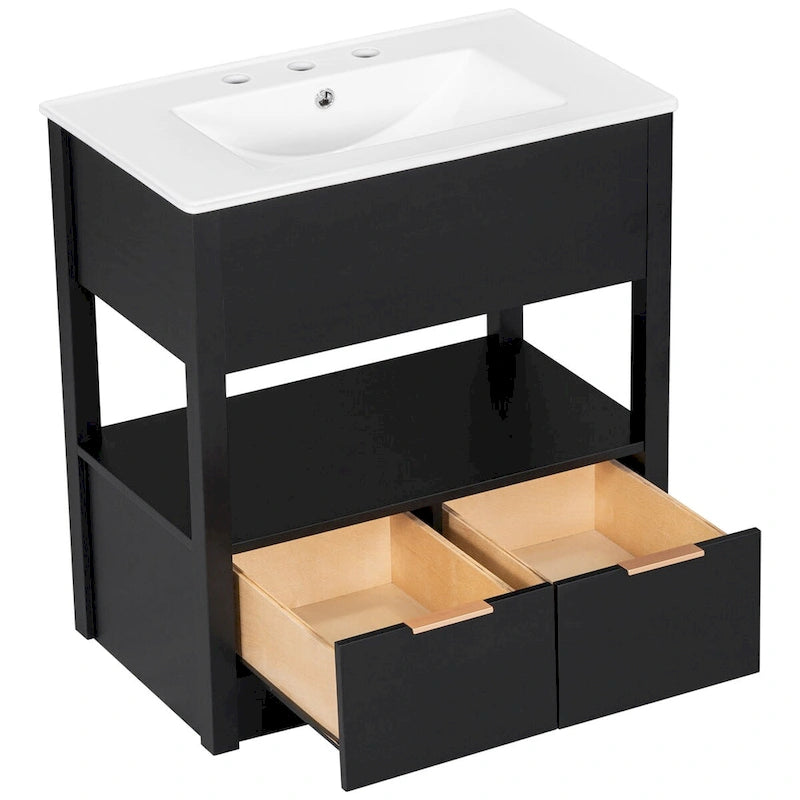 Bathroom Cabinet with Open Storage Shelf and Two Drawers