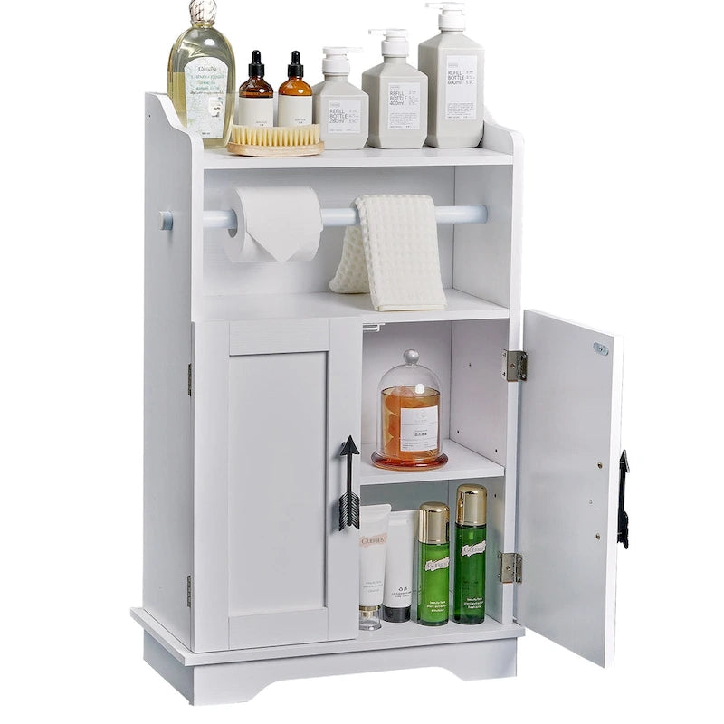 Javlego Bathroom Storage Cabinet, Wooden Floor Cabinet with 2 Doors and Toilet Roll Holder, Adjustable Shelf