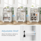 Javlego Bathroom Storage Cabinet, Wooden Floor Cabinet with 2 Doors and Toilet Roll Holder, Adjustable Shelf