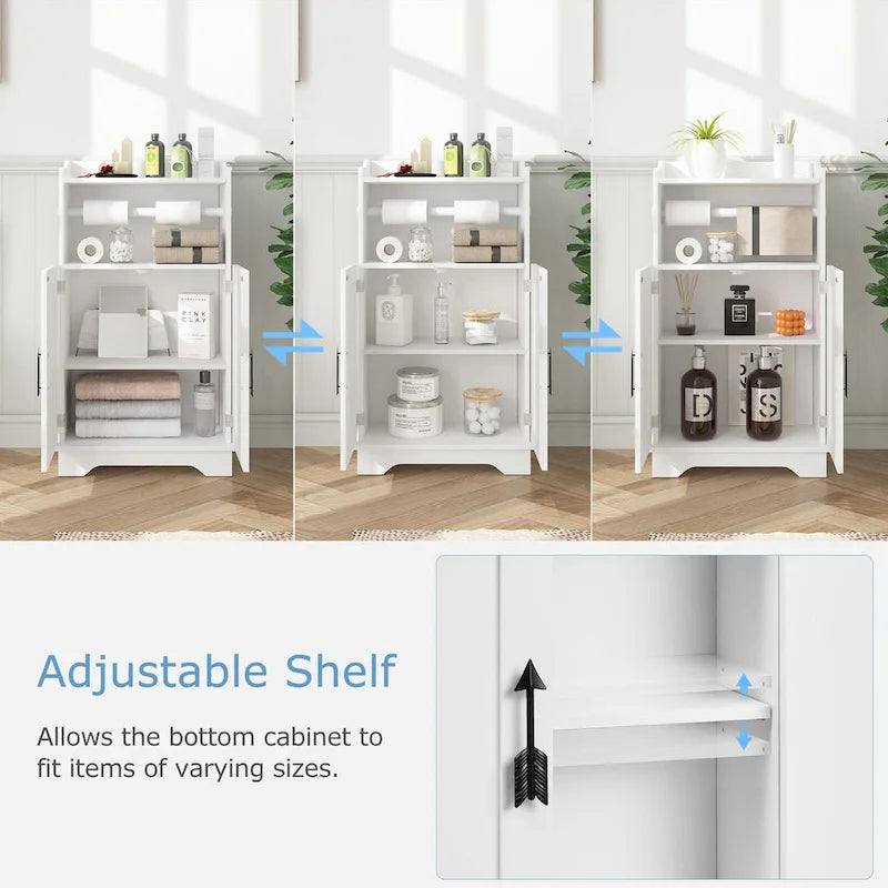 Javlego Bathroom Storage Cabinet, Wooden Floor Cabinet with 2 Doors and Toilet Roll Holder, Adjustable Shelf