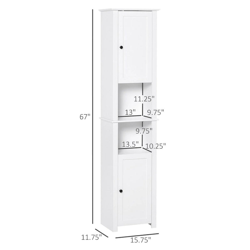 Tall Freestanding Linen Tower with Adjustable Shelf and Cabinets