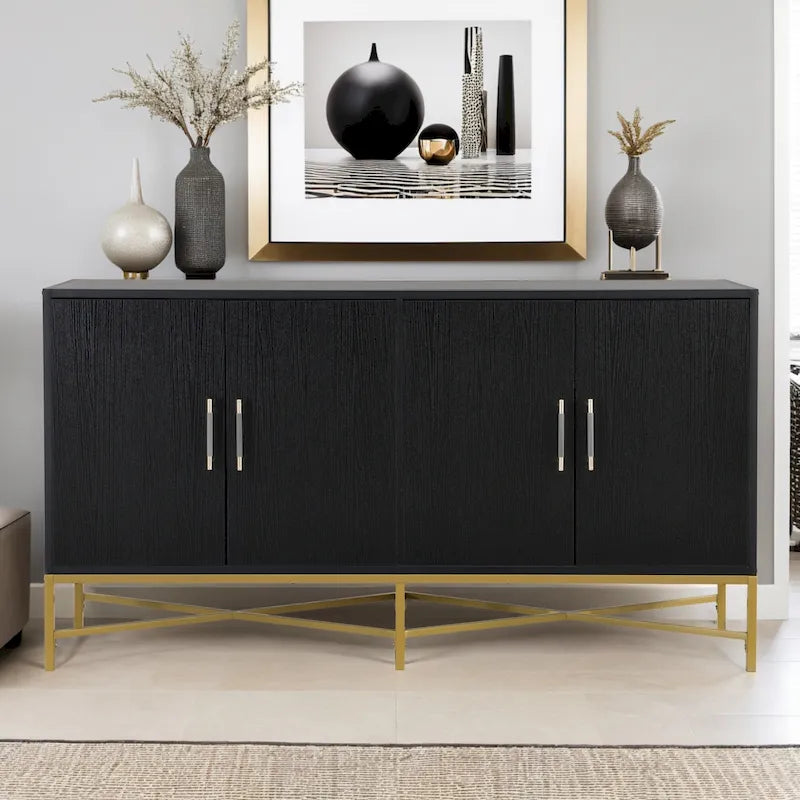 Distinctive Features of A Four-Door Sideboard with Metal and Cross-Leg Design,Suitable for Living Rooms