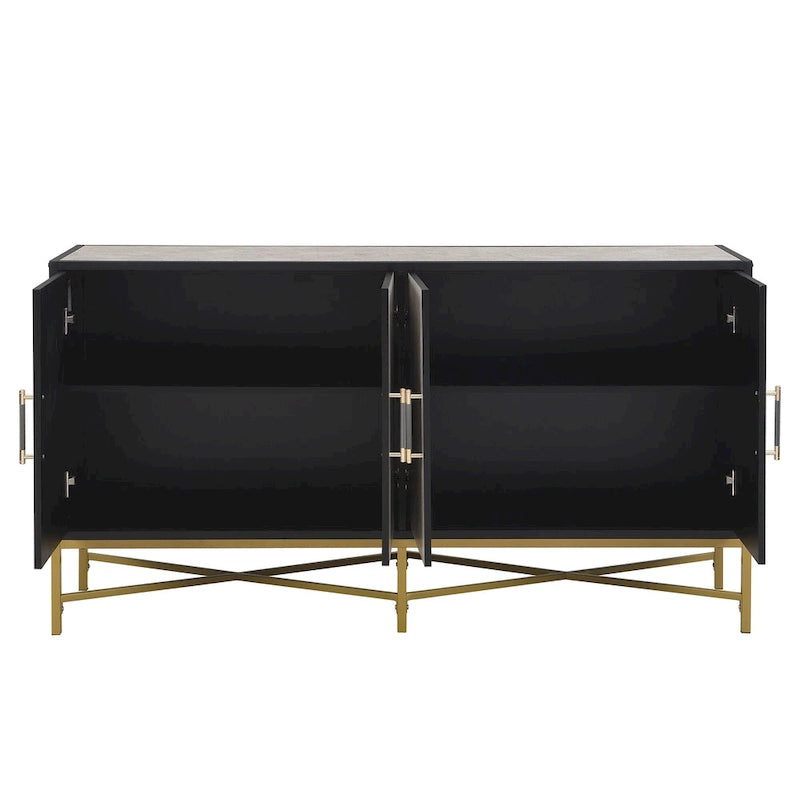 Distinctive Features of A Four-Door Sideboard with Metal and Cross-Leg Design,Suitable for Living Rooms