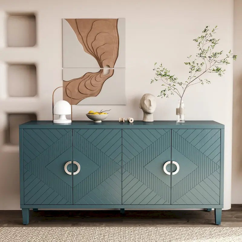 4-Door Storage Cabinet with Pine Legs and MDF