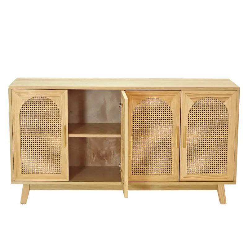 4-Door Cabinet with Rattan Doors