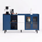 Sideboard Buffet Cabinet, Storage Cabinet with Red Doors, 2 Drawers with unique panel styling and 2 Open Storage Compartment