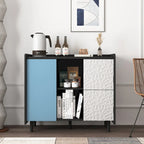 Sideboard Buffet Cabinet, Storage Cabinet with Red Doors, 2 Drawers with unique panel styling and 2 Open Storage Compartment
