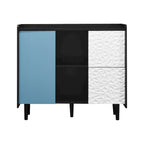 Sideboard Buffet Cabinet, Storage Cabinet with Red Doors, 2 Drawers with unique panel styling and 2 Open Storage Compartment