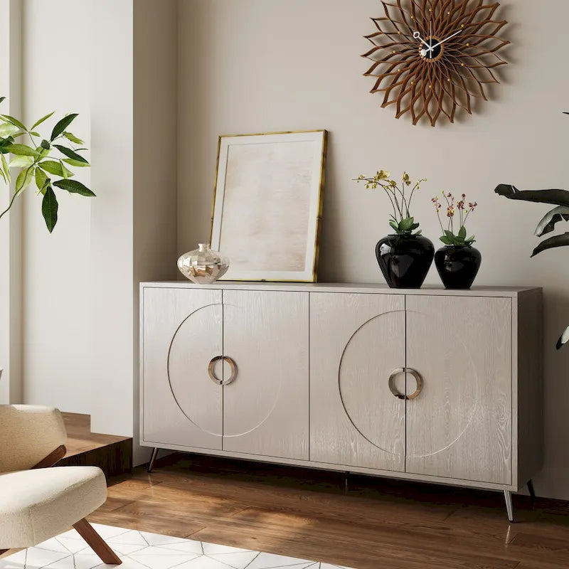 Modern Lacquered 4 Door Wooden Cabinet Sideboard Buffet Server Cabinet Storage Cabinet, for Living Room