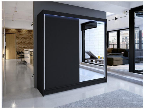 Vertchez 137 Black Wardrobe 215x180x58cm Sliding Wardrobe Doors