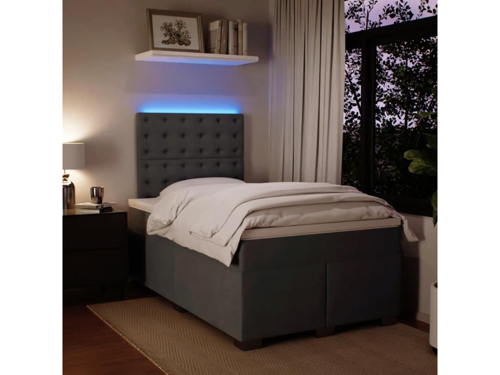 Vertchez bed base and dark grey mattress, 120x190cm, velvet