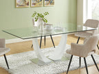 Dining table for 8 people in tempered glass, MDF and stainless steel - White - Meublita II