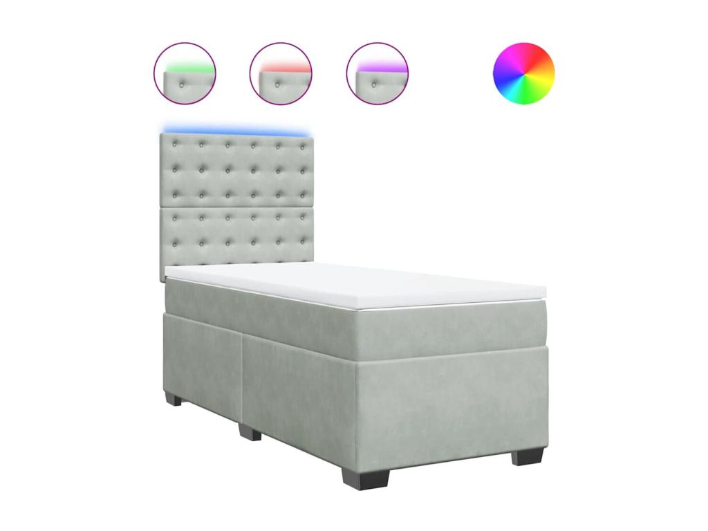 Meublita bed base and mattress, light grey, 90x190 cm, velvet