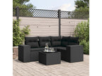 5-piece garden furniture set with cushions, black woven resin