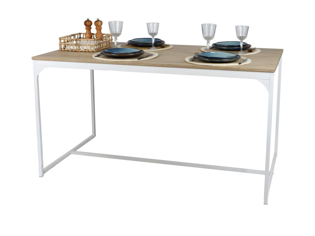 Industrial style dining table from the Vertchez collection. Light oak finish with white metal legs. Dimensions: 150x80x75 cm