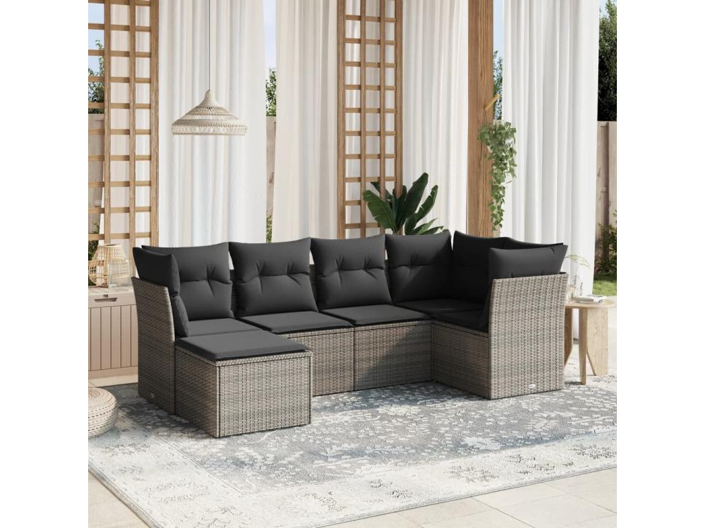 6-piece garden furniture set with grey resin wicker cushions