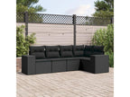 5-piece garden furniture set with cushions, black woven resin