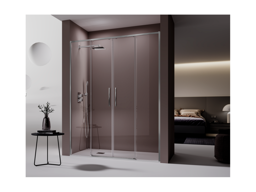 Vertchez shower enclosure with 2 fixed glass panels and 2 sliding doors, 173-175.6 cm