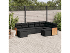 9-piece garden furniture set with cushions, black woven resin
