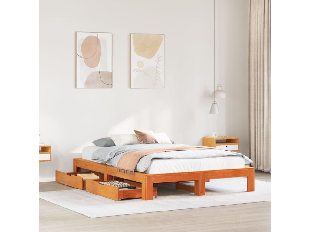 Bed frame without mattress, brown wax finish, 160x200cm, solid pine wood