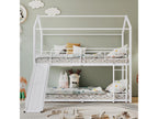 Bunk bed 90x200cm - children's cabin bed with stairs and ladder at a right angle, slide - white metal frame