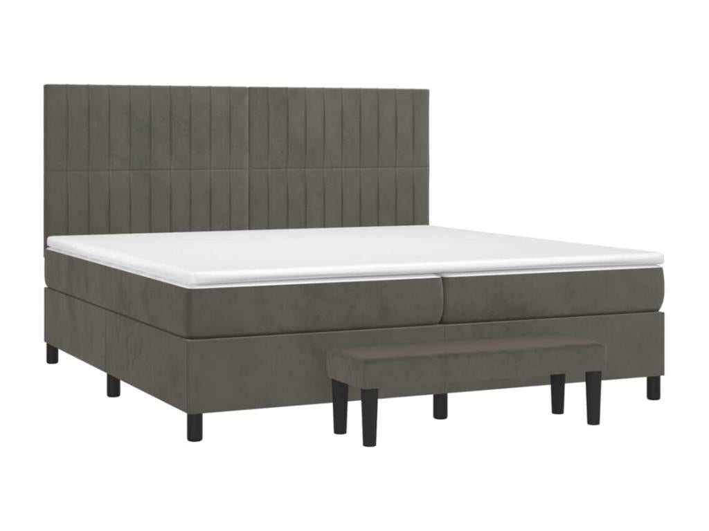 Bed with upholstered base and mattress, Dark Grey, 200x200cm, Velvet