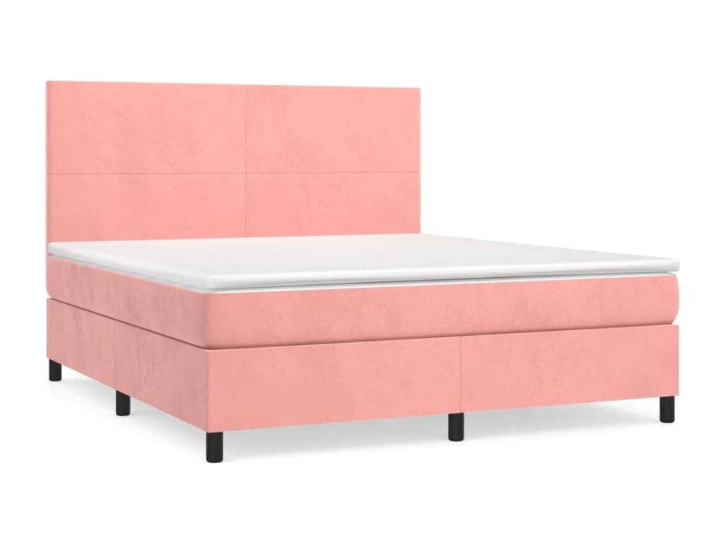 Upholstered bed base with mattress, pink, 160x200 cm, velvet