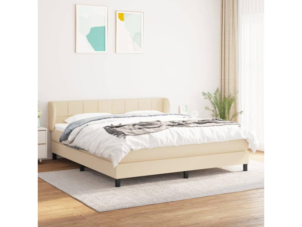 Upholstered bed base with cream mattress 160x200 cm Fabric