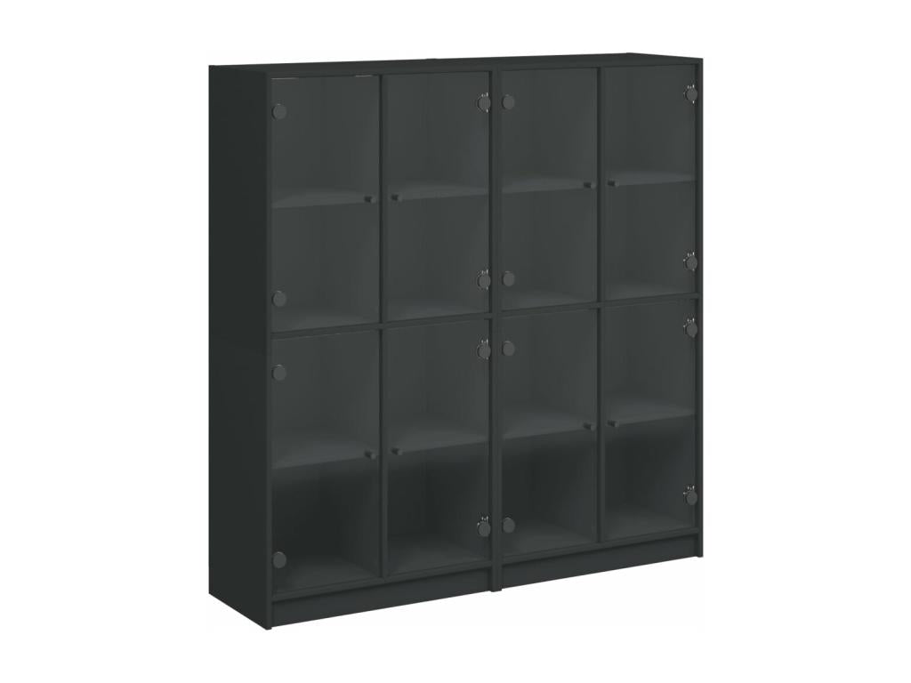 Bookcase with doors, black, 136x37x142 cm, engineered wood
