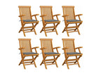 Garden chairs with grey cushions, set of 6, solid teak wood