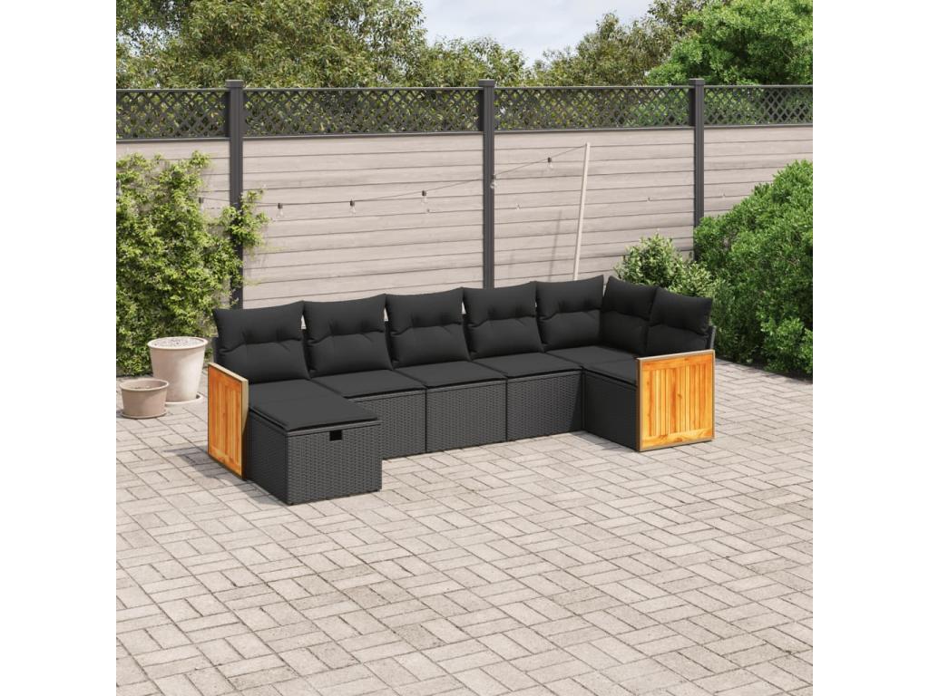 7-piece garden furniture set with black resin wicker cushions