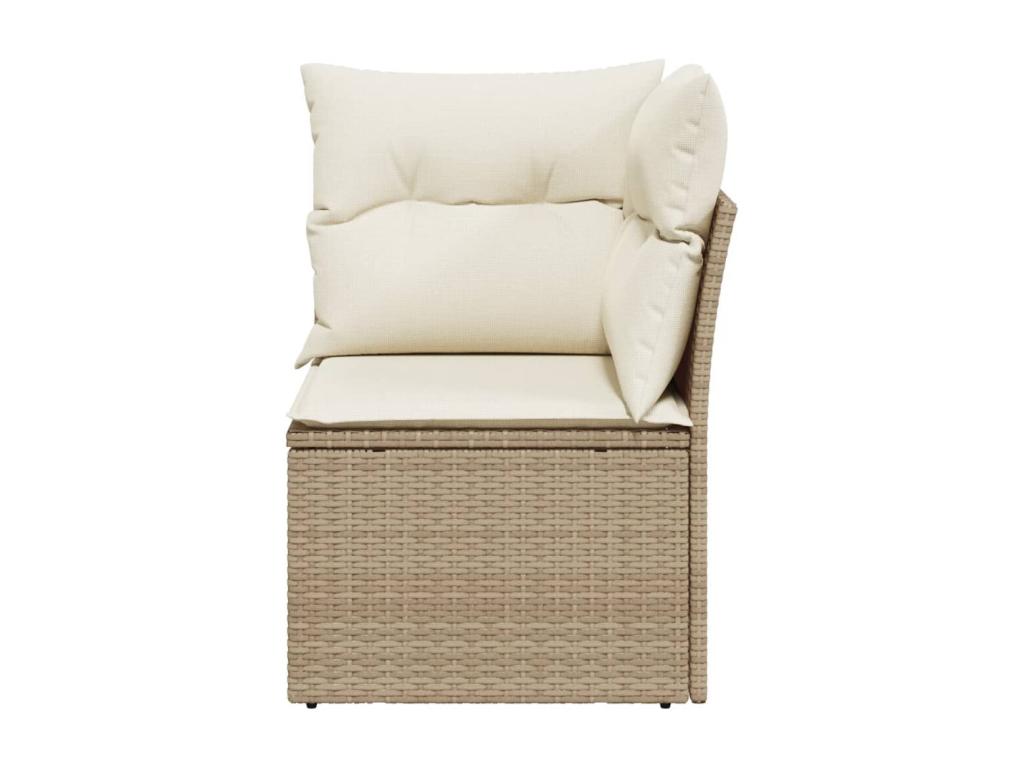 Corner garden sofa with beige woven resin cushions