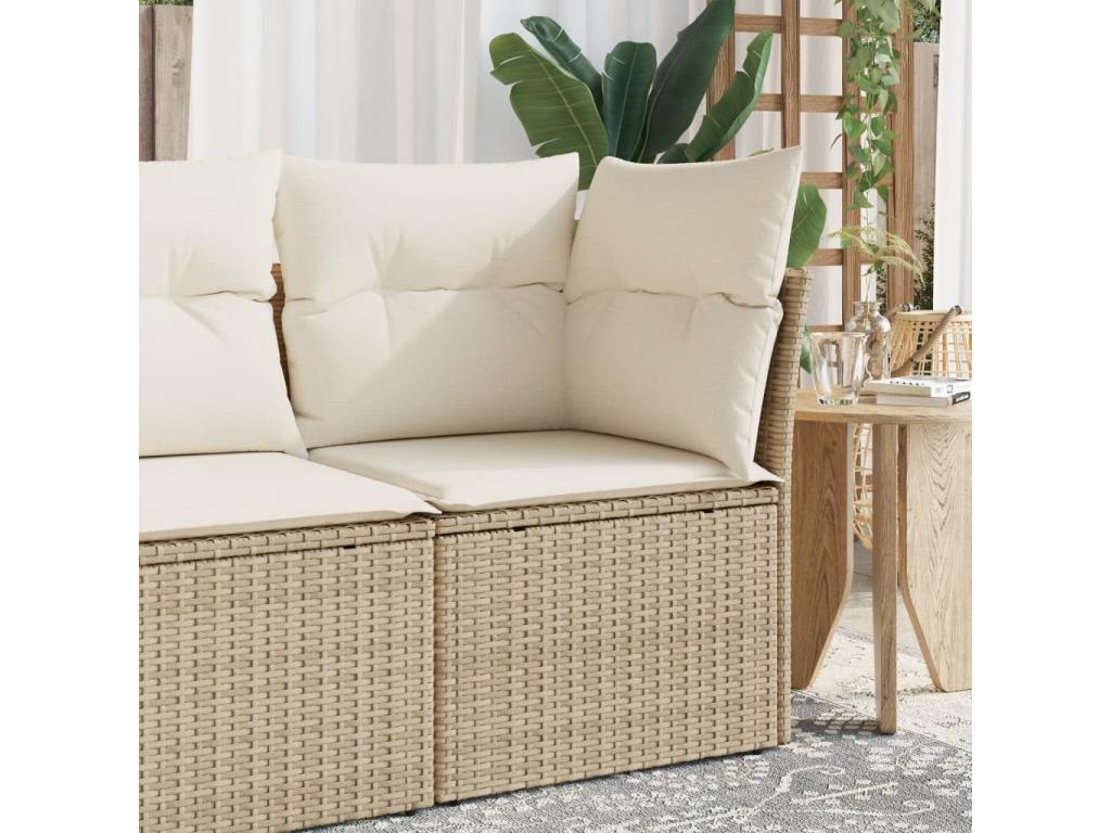 Corner garden sofa with beige woven resin cushions