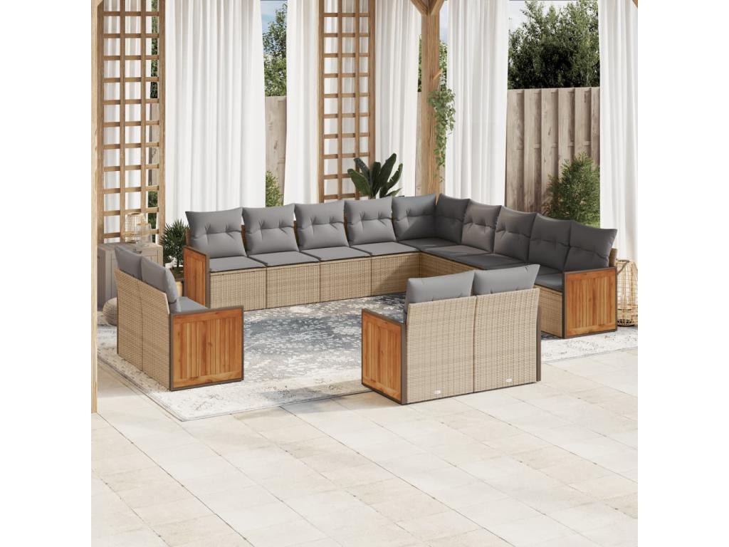 Garden furniture set with cushions, 13 pieces, beige woven resin