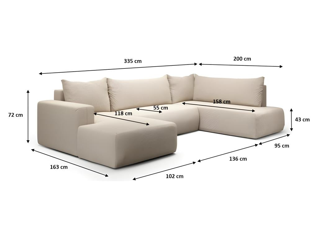 Meublita U-shaped panoramic convertible corner sofa in white with right-angle corner