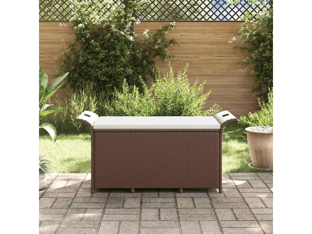 Garden bench with brown cushion, 116x46x57 cm, woven resin