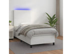 Upholstered bed base and mattress with LED lighting, white, 100x200 cm, faux leather